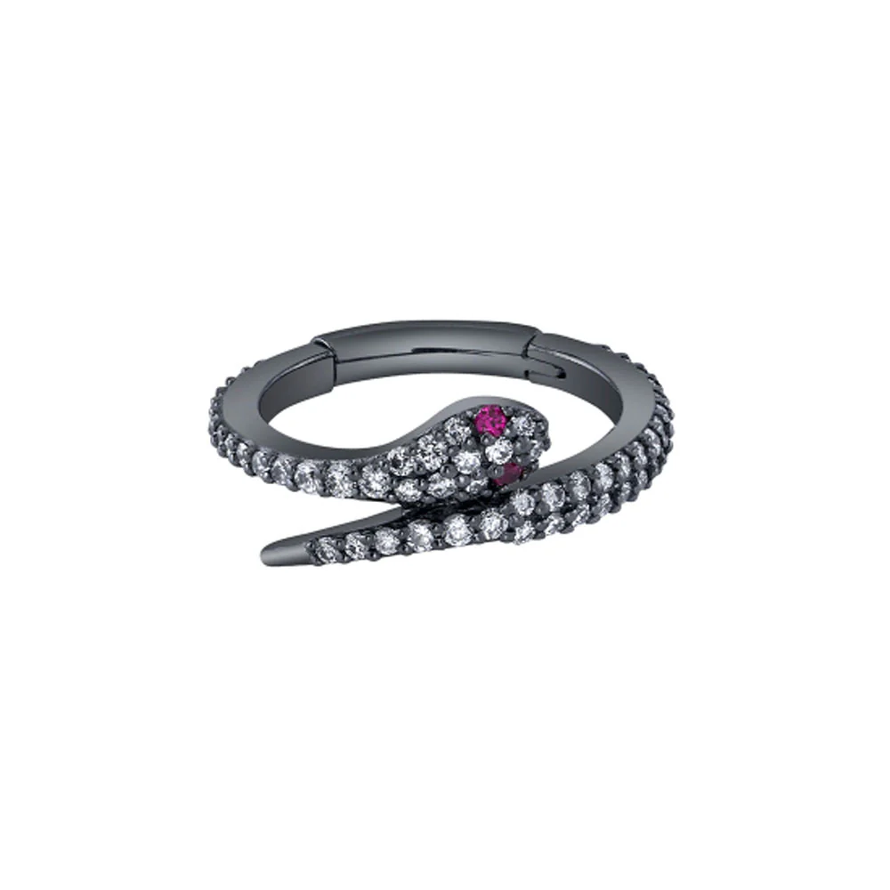 "Medusa" Hinge Ring in Black Rhodium - Gold with DIAMONDS & Ruby