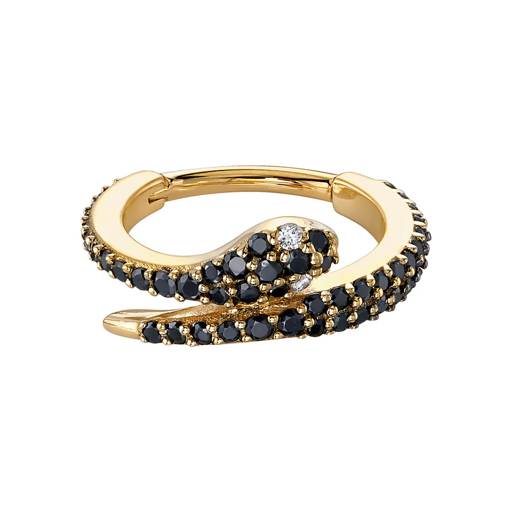 "Medusa" Hinge Ring in Gold with Black Diamonds & DIAMONDS
