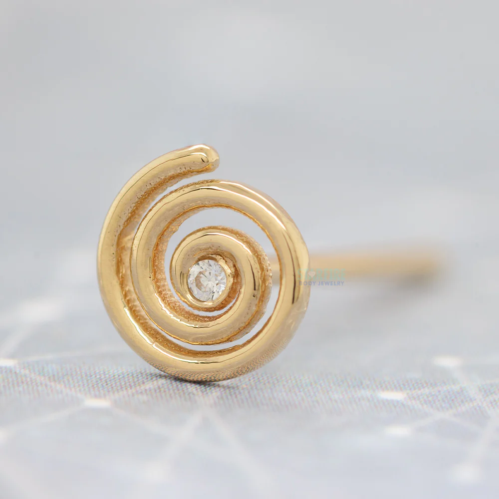 Melody Super Spiral Nostril Screw in Gold with White CZ - Image 2