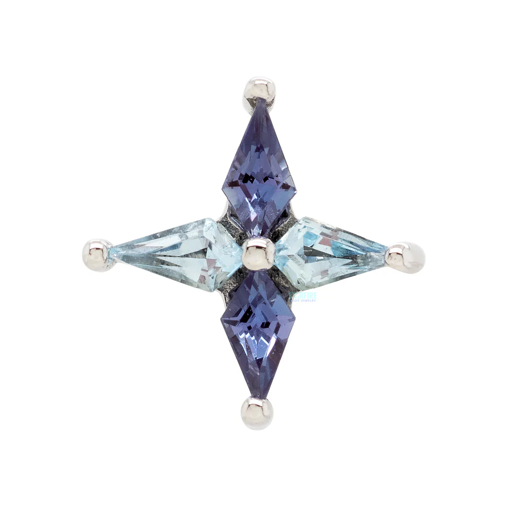 "Meteora" Threaded End in Gold with Swiss Blue Topaz & Chatham Alexandrite - Image 2