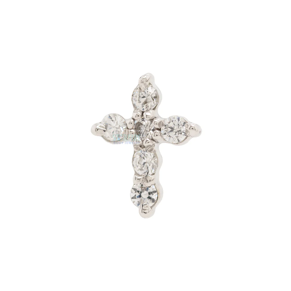 Micro Pave Cross Threaded End in Gold with White CZ's