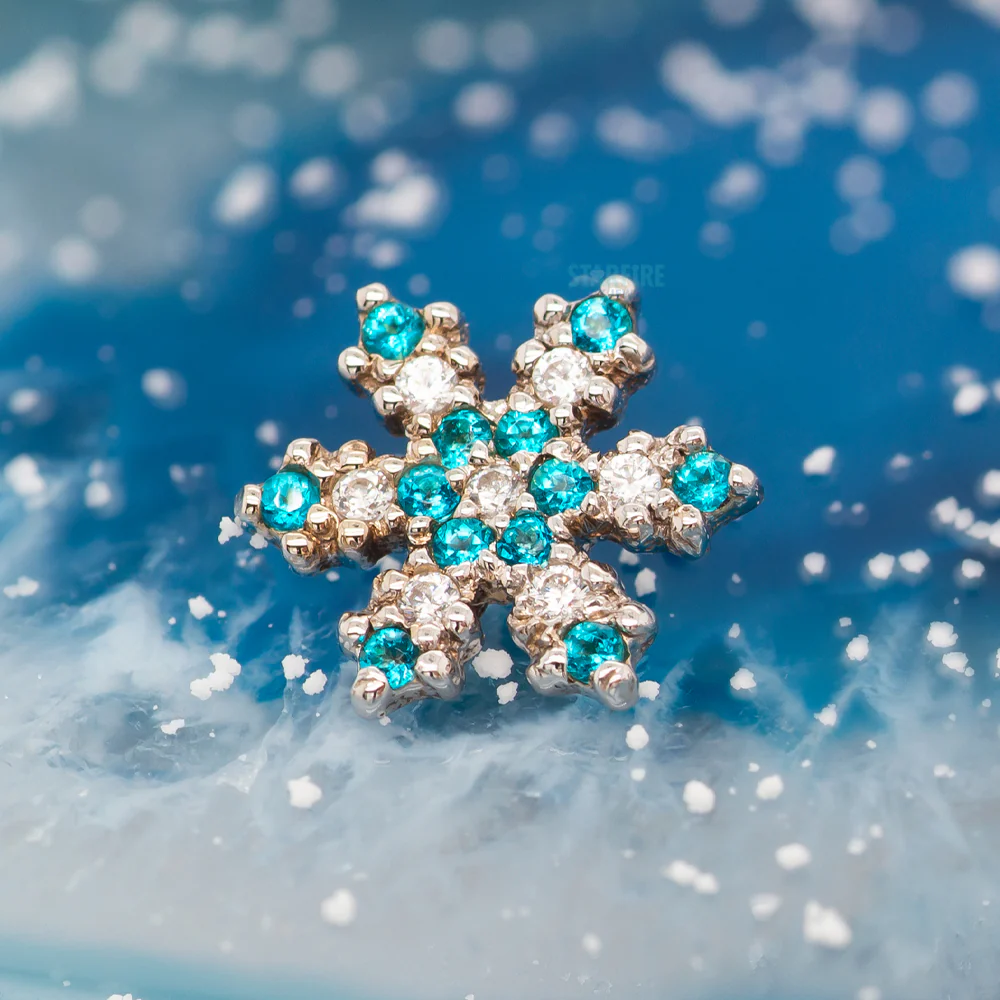 Micro Pave Snowflake Threaded End in Gold with Mint CZ & White CZ's - Image 2