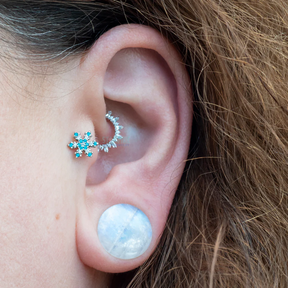 Micro Pave Snowflake Threaded End in Gold with Mint CZ & White CZ's - Image 3
