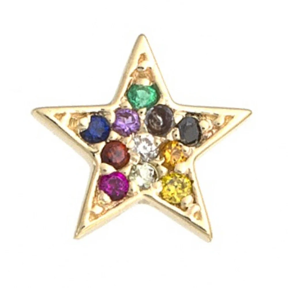 Micro Pave Star Threaded End in Gold Rainbow with Genuine Gemstones - Image 2