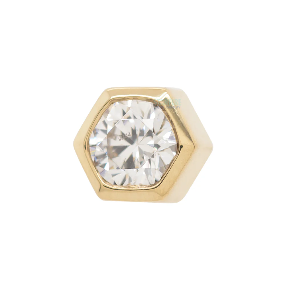 "Miel" Honeycomb Threaded End in Gold with White CZ