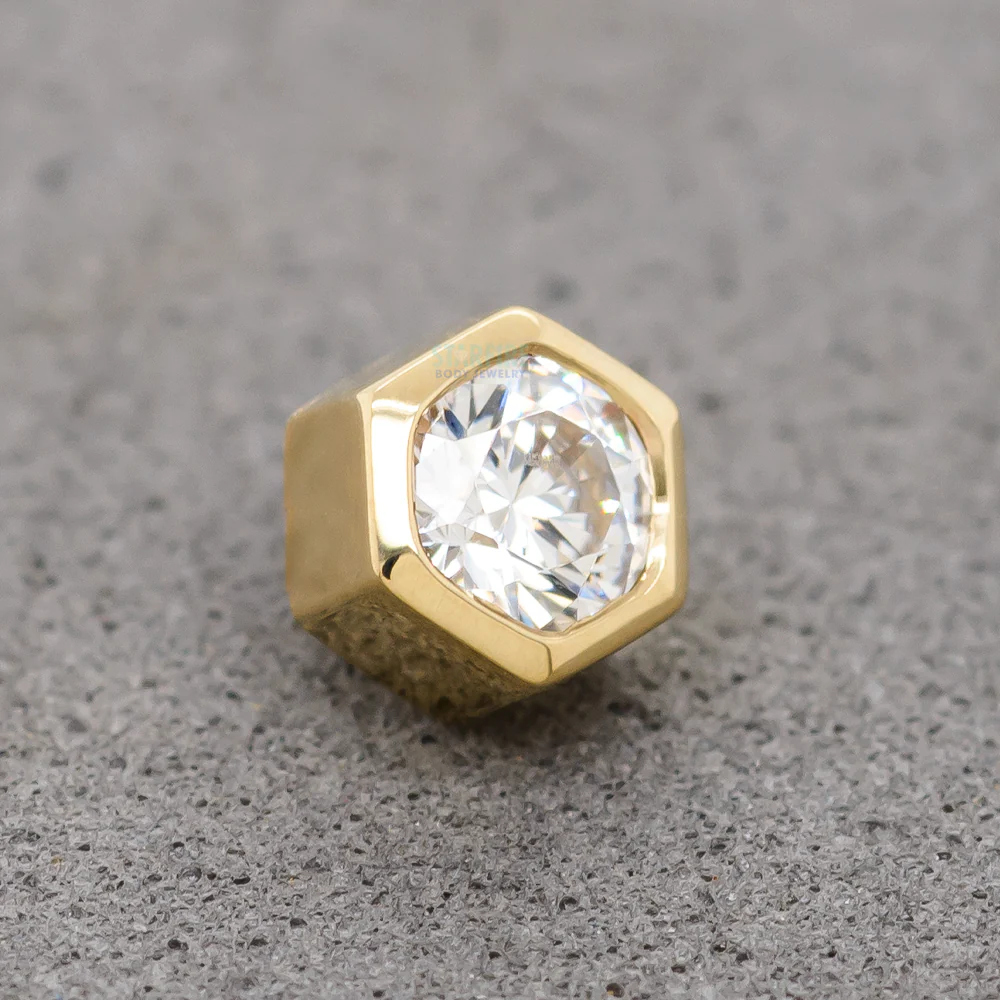 "Miel" Honeycomb Threaded End in Gold with White CZ - Image 2