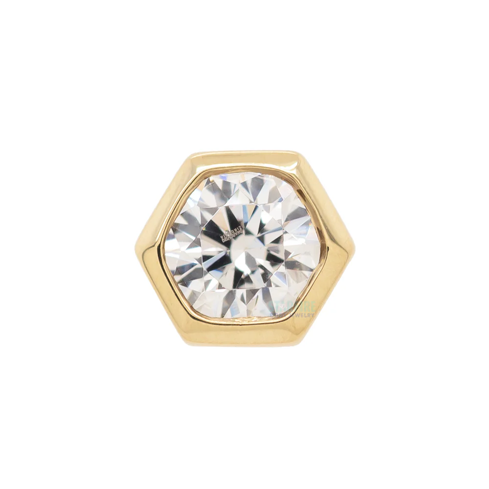 "Miel" Honeycomb Threaded End in Gold with White CZ - Image 3