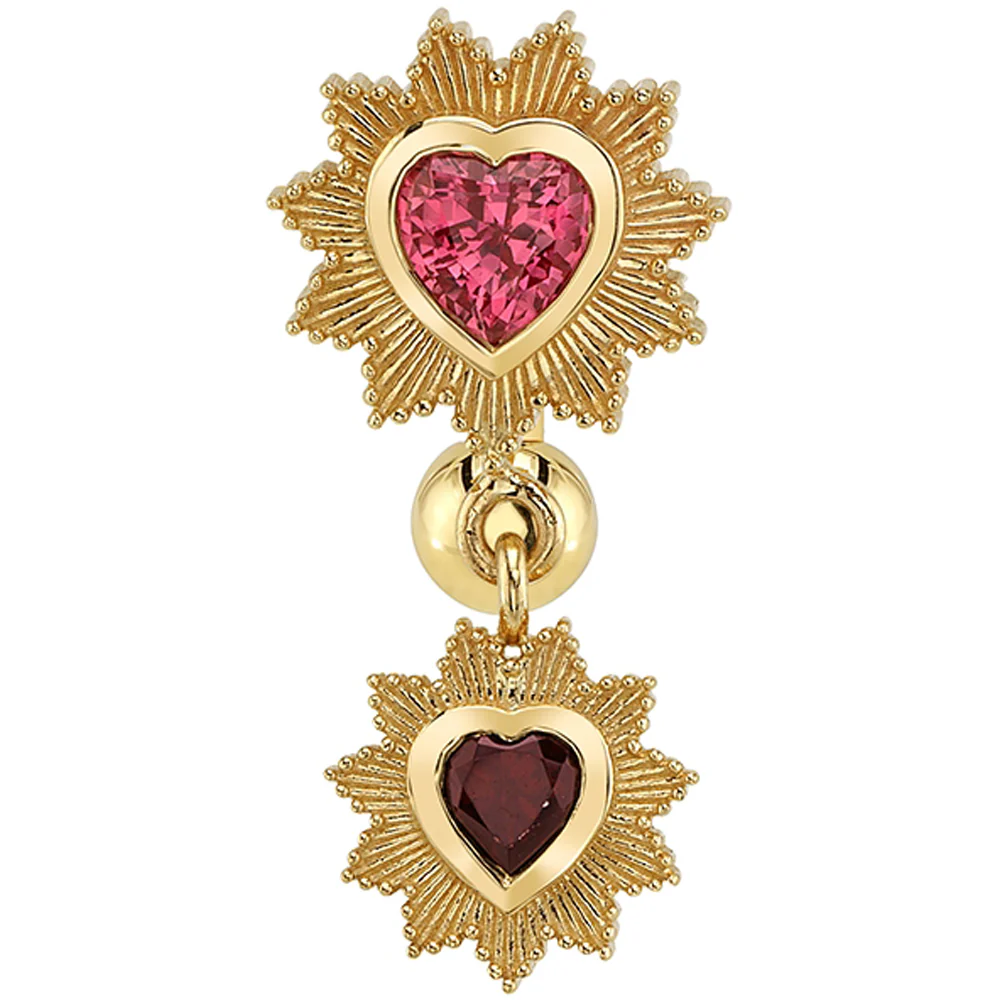 "Milagro" Toploader Navel Curve in Gold & Platinum with Padparadscha Sapphire & Garnet - Image 2