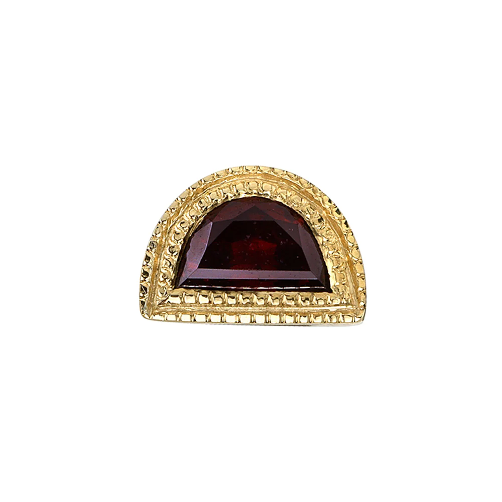 Milgrain Half Moon Threaded End in Gold with Garnet - Image 2