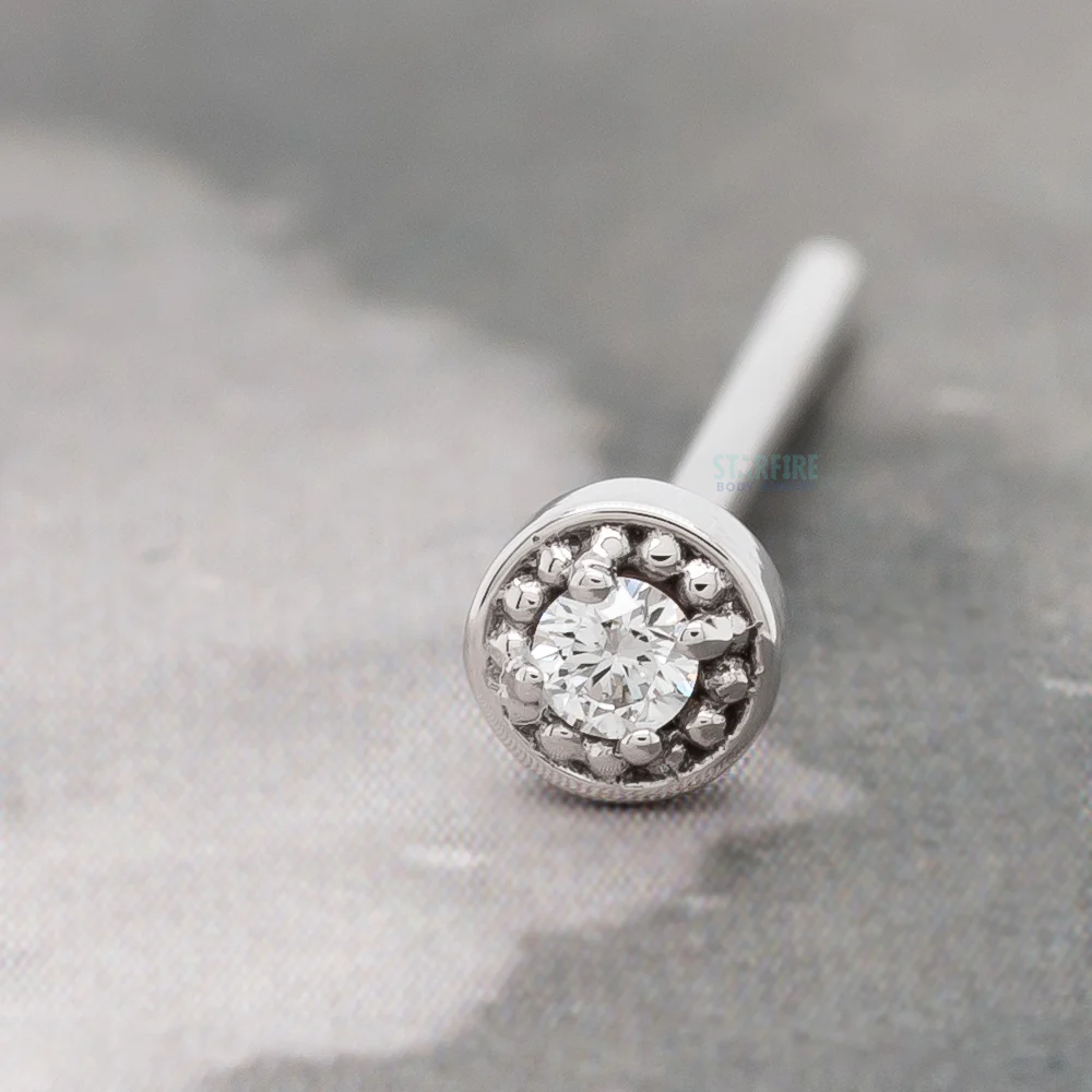 Milgrain Prong Nostril Screw in Gold with DIAMOND - Image 3