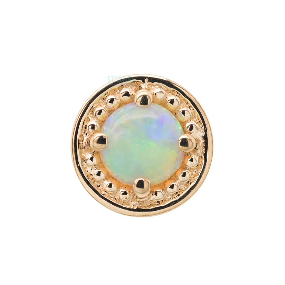 Milgrain Prong Nostril Screw in Gold with Genuine White Opal - Image 2