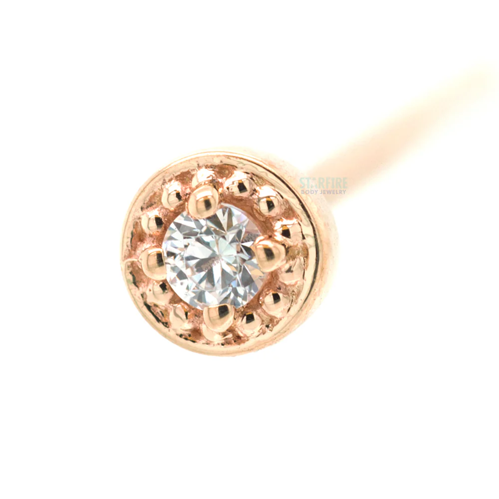 Milgrain Prong Nostril Screw in Gold with White CZ - Image 3