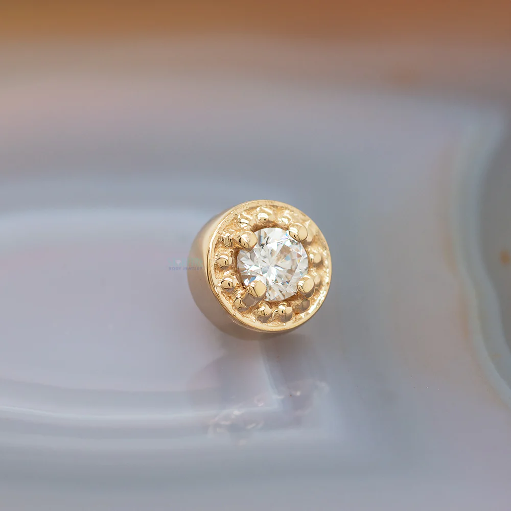 Milgrain Prong Threaded End in Gold with White CZ - Image 2