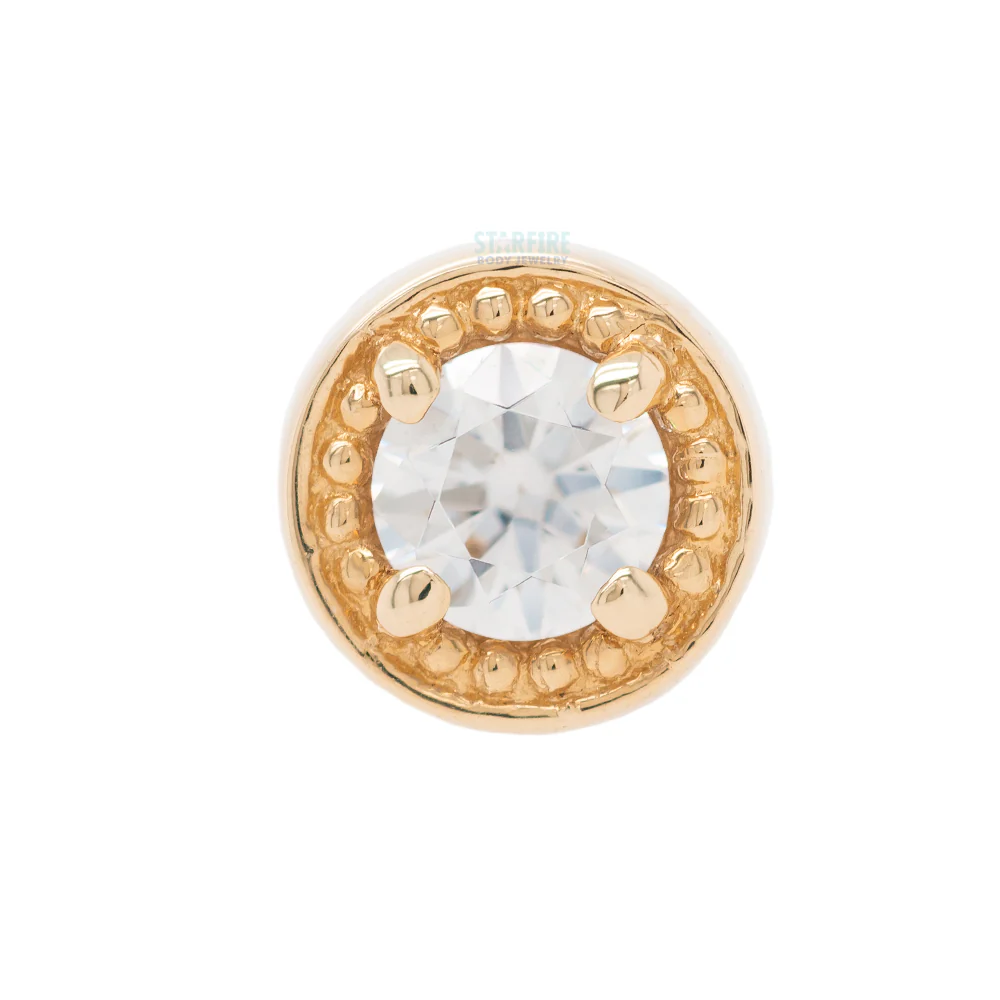 Milgrain Prong Threaded End in Gold with White CZ - Image 3