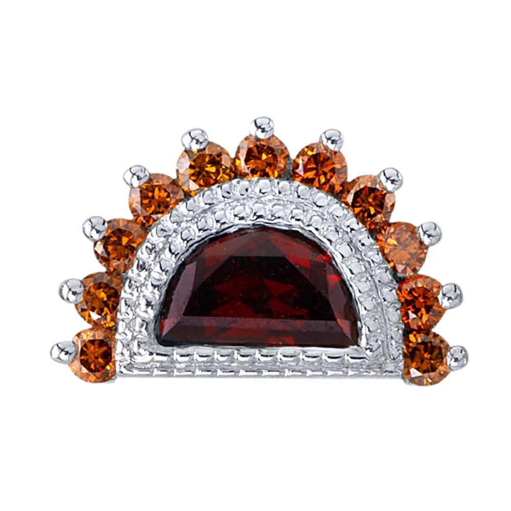 "Milgrain Triton" Threaded End in Gold with Garnet & Orange Cognac Diamonds - Image 2