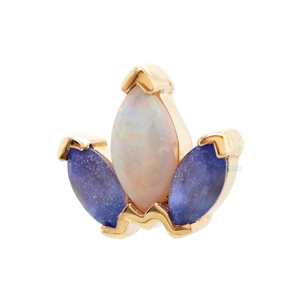 "Mini AJ" & "AJ" Threaded End in Gold & Platinum with SANDBLASTED Tanzanite & Genuine White Opal - Image 3