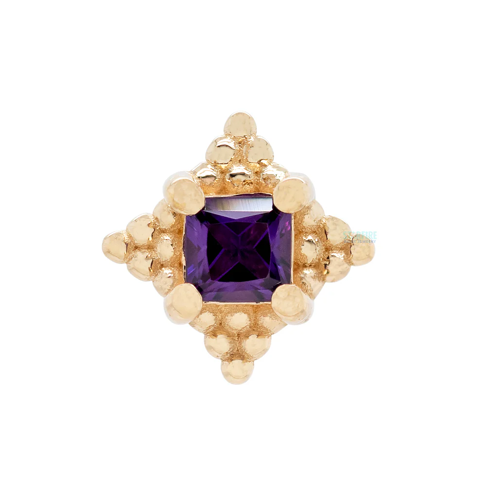 "Mini Kandy" Nostril Screw in Gold & Platinum with Princess-Cut Amethyst - Image 3