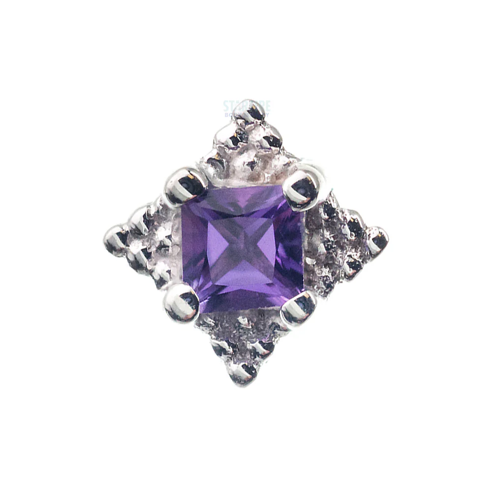 "Mini Kandy" Nostril Screw in Gold & Platinum with Princess-Cut Amethyst - Image 4