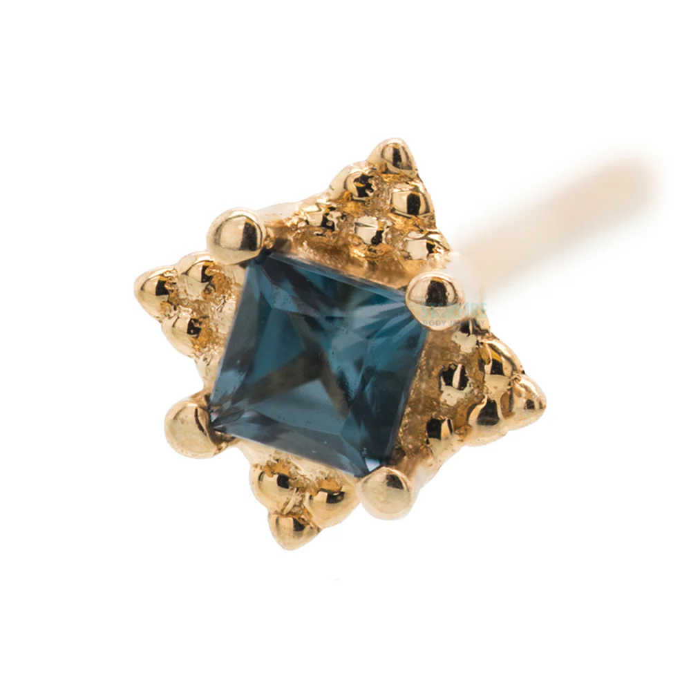 "Mini Kandy" Nostril Screw in Gold & Platinum with Princess-Cut London Blue Topaz