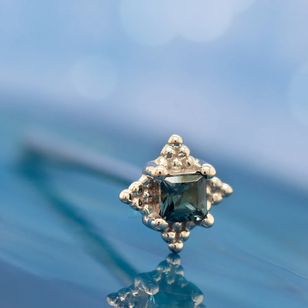 "Mini Kandy" Nostril Screw in Gold & Platinum with Princess-Cut London Blue Topaz - Image 2