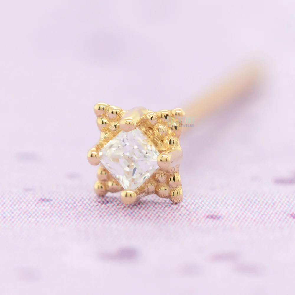 "Mini Kandy" Nostril Screw in Gold & Platinum with Princess-Cut White CZ - Image 2