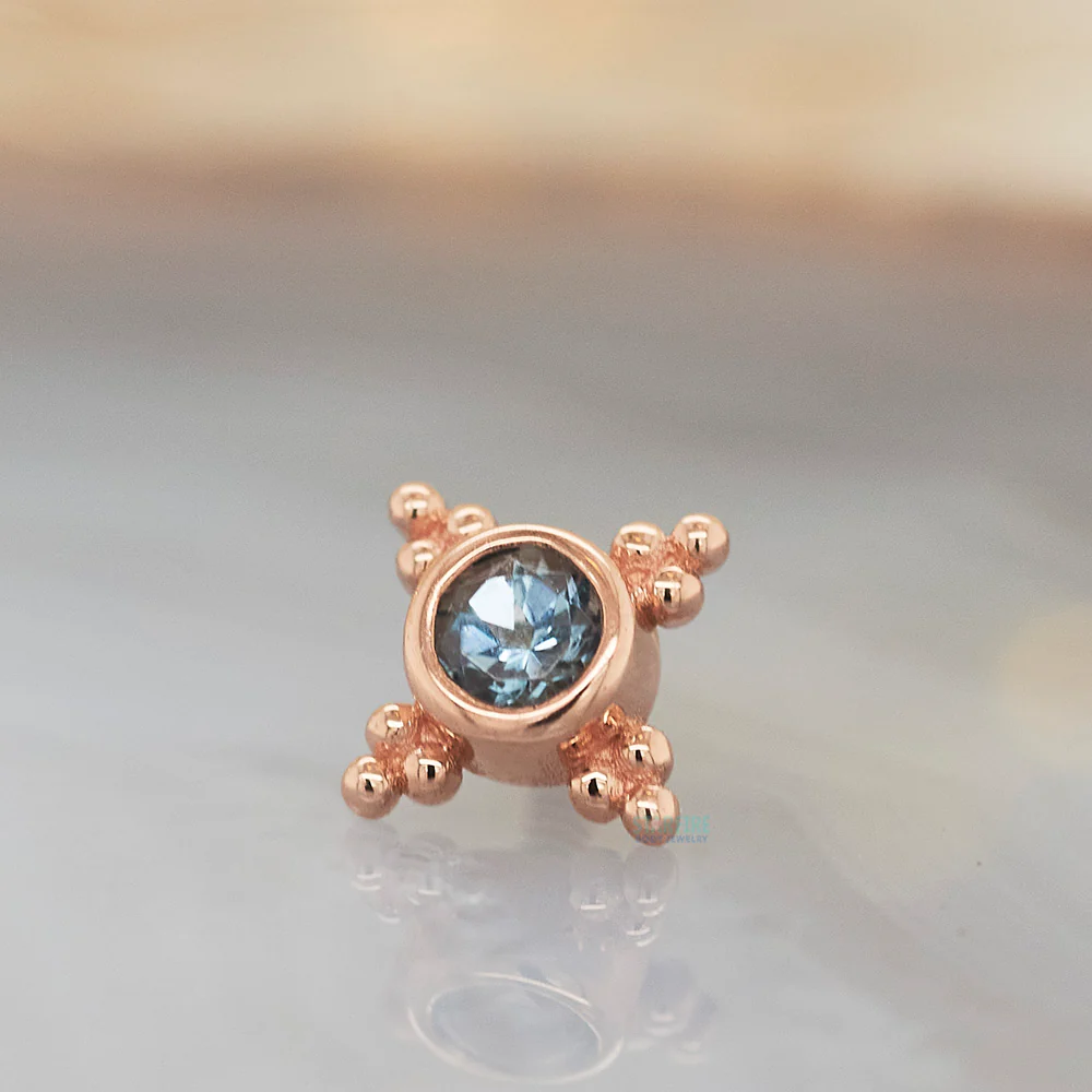 "Mini Kandy" Threaded End in Gold & Platinum with Round Aquamarine - Image 2