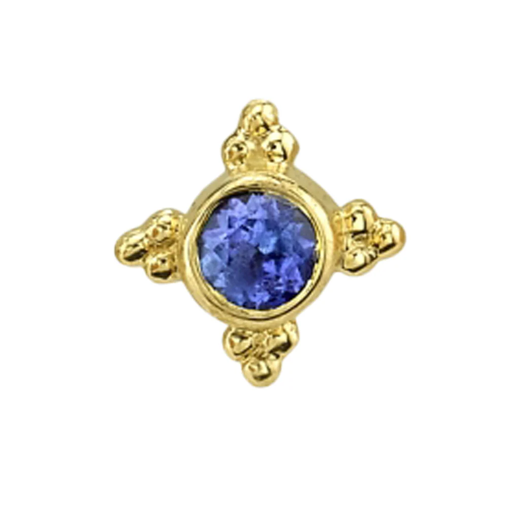 "Mini Kandy" Threaded End in Gold & Platinum with Round Blue Sapphire