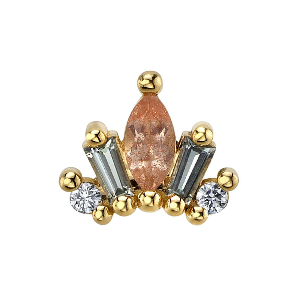 Mini "La Princesa" Threaded End in Gold & Platinum with Oregon Sunstone, Grey Sapphire & Diamonds - Image 2