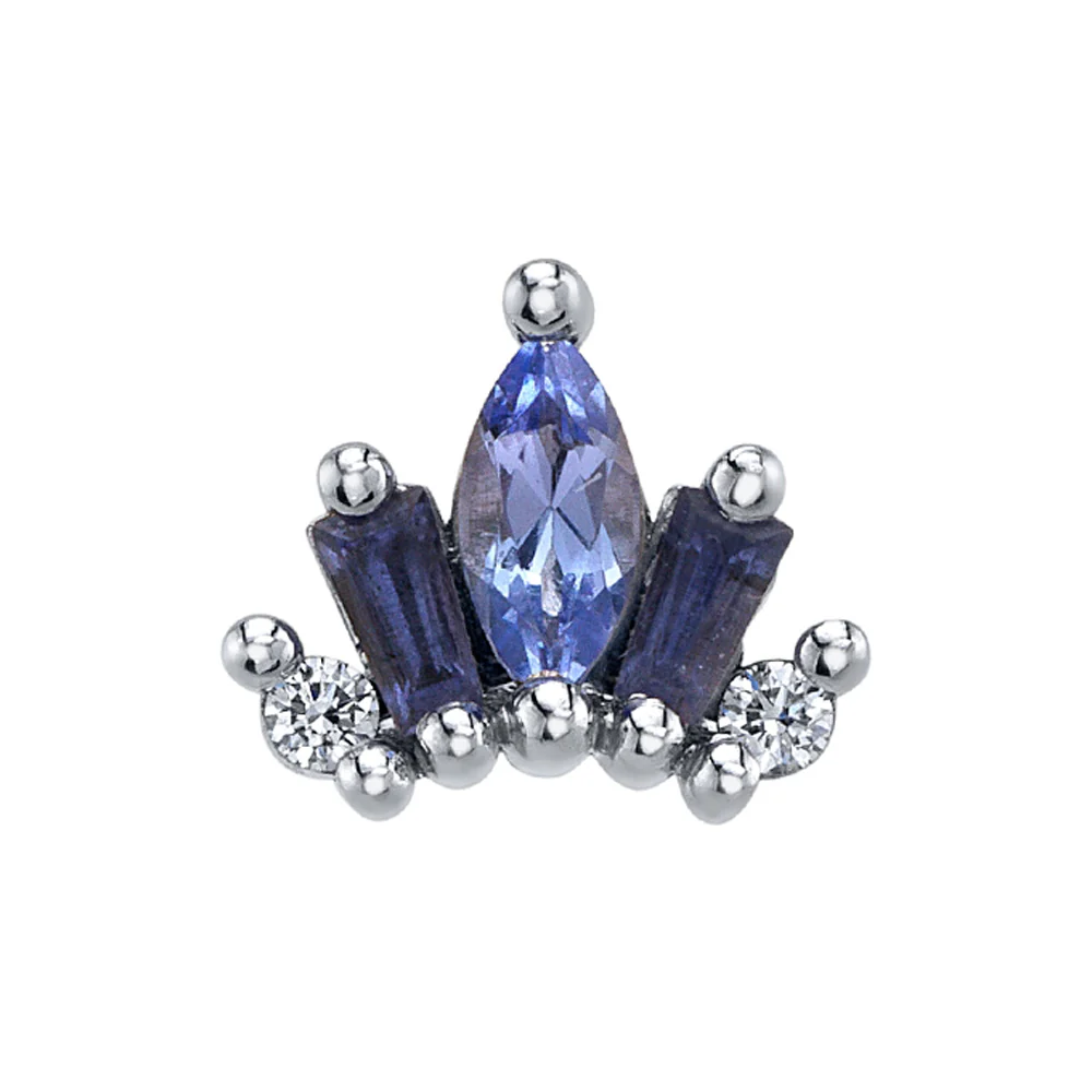 Mini "La Princesa" Threaded End in Gold & Platinum with Tanzanite, Iolite & Diamonds - Image 2