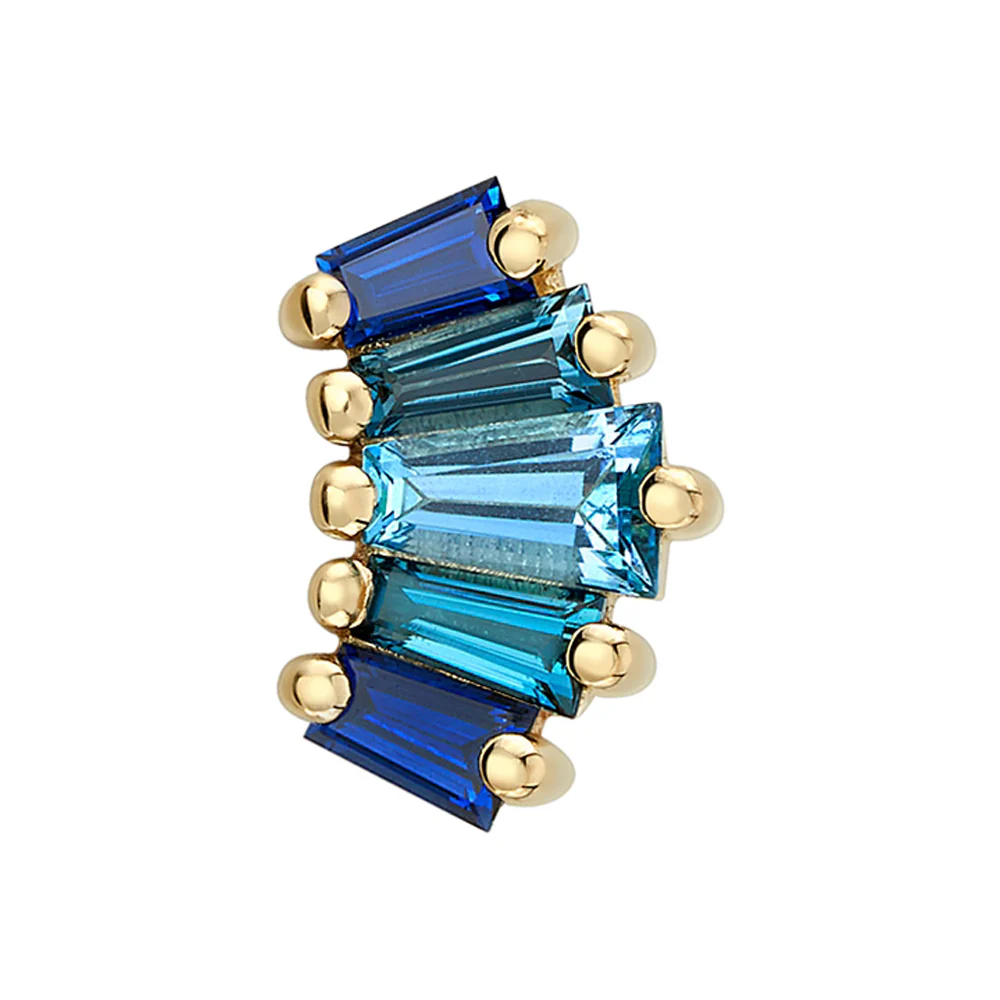 "Mini Oceane 5" Threaded End in Gold with Swiss Blue Topaz, London Blue Topaz & Blue Sapphire - Image 2