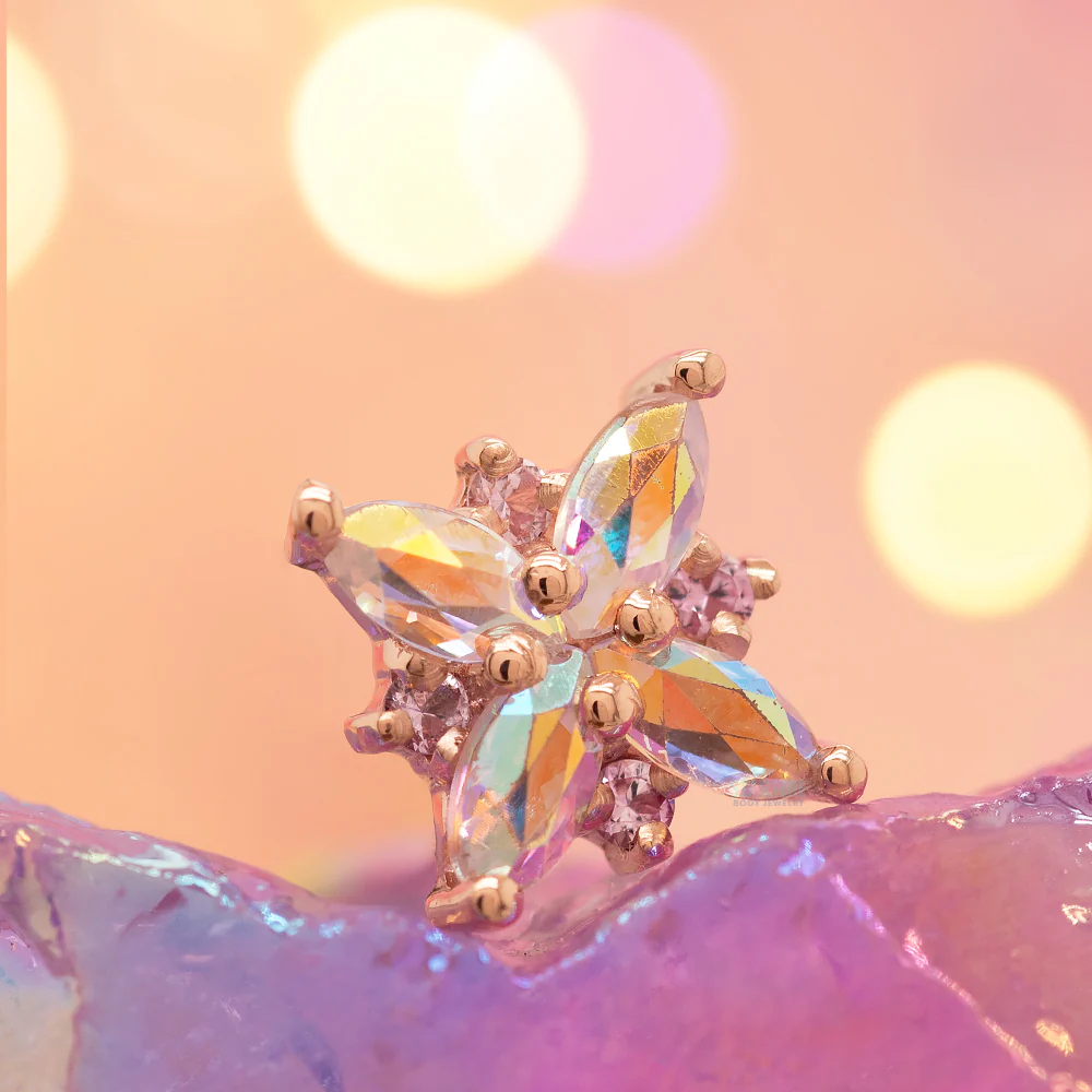 "Mini Pleades" Threaded End in Gold with Mercury Mist Topaz & Light Pink Sapphires - Image 2