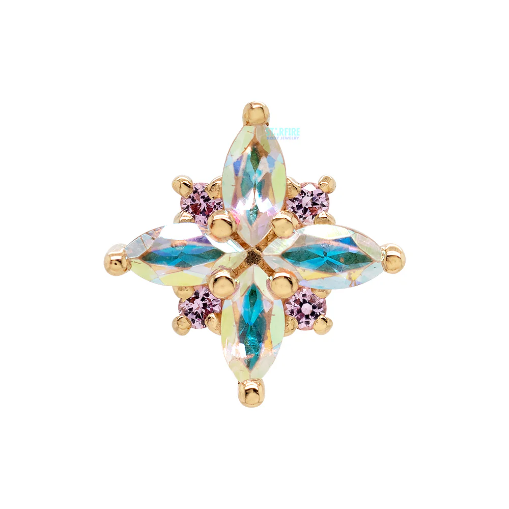 "Mini Pleades" Threaded End in Gold with Mercury Mist Topaz & Light Pink Sapphires - Image 3