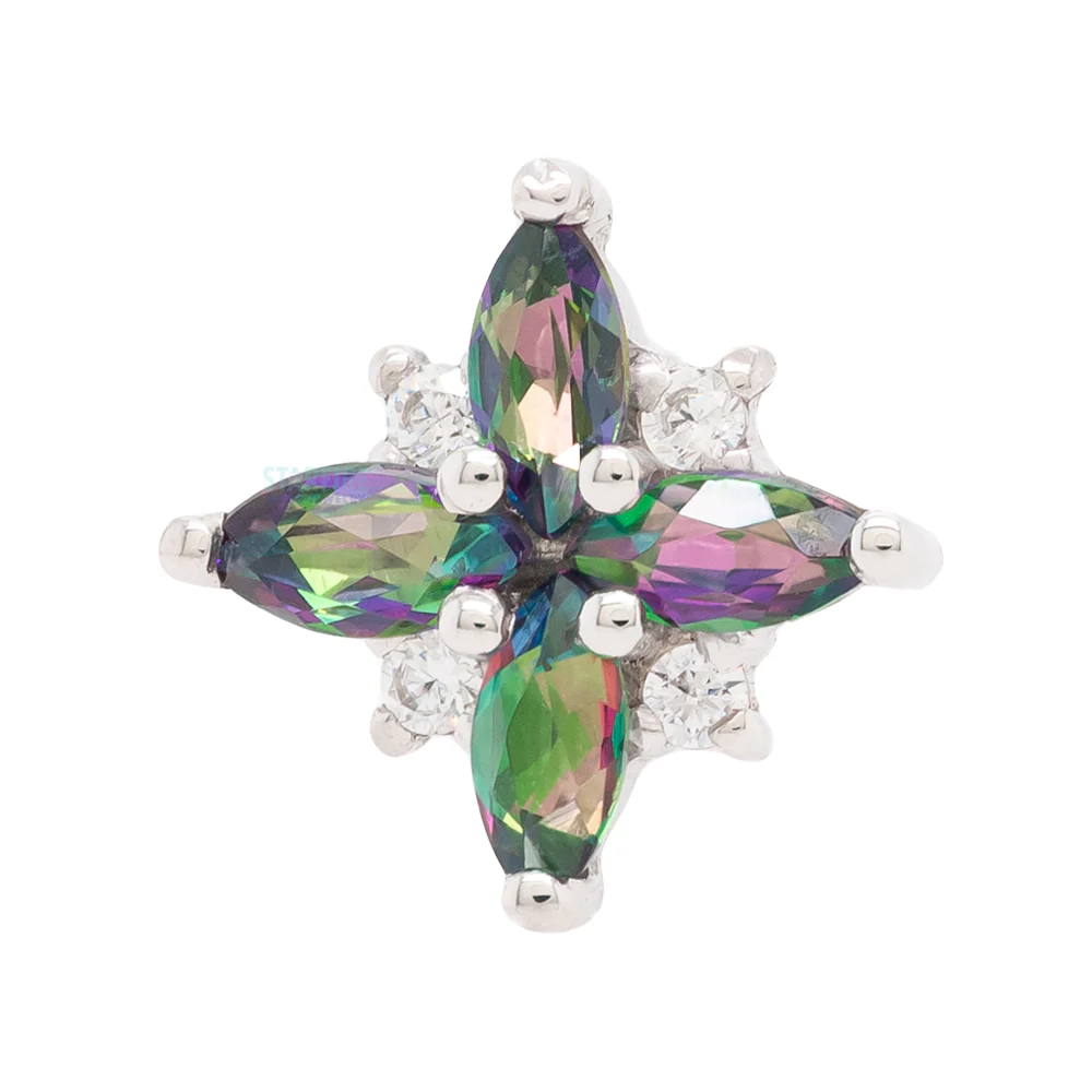 "Pleades" Threaded End in Gold with Mystic Topaz & White CZ's