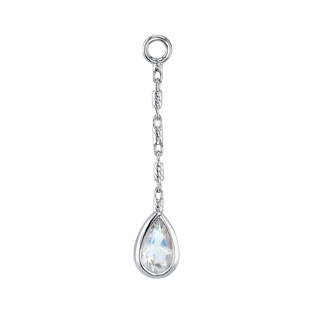"Miranda" Chain Charm with Pear Bezel in Gold with Rainbow Moonstone - Image 2