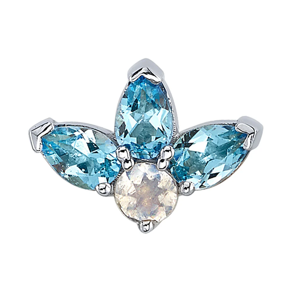 "Miss You!" Threaded End in Gold with Swiss Blue Topaz & Faceted Rainbow Moonstone - Image 2
