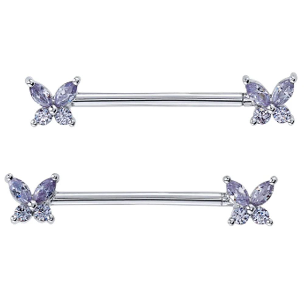 "Monarch" Forward Facing Nipple Barbells in Gold with Lavender CZ's - Image 2
