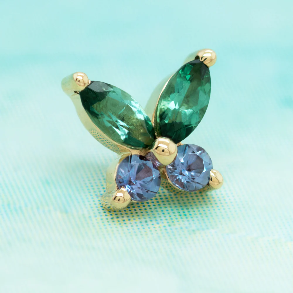 "Monarch" Threaded End in Gold with Seafoam Tourmaline & Chatham Alexandrite