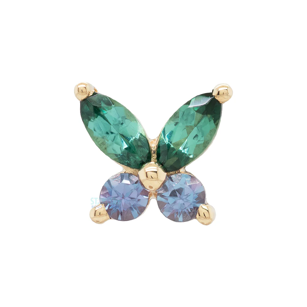 "Monarch" Threaded End in Gold with Seafoam Tourmaline & Chatham Alexandrite - Image 2