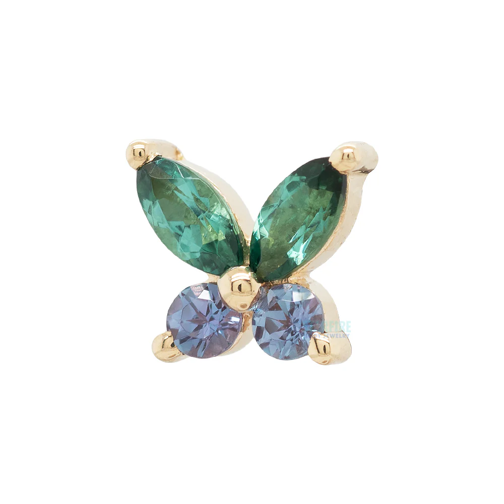 "Monarch" Threaded End in Gold with Seafoam Tourmaline & Chatham Alexandrite - Image 3
