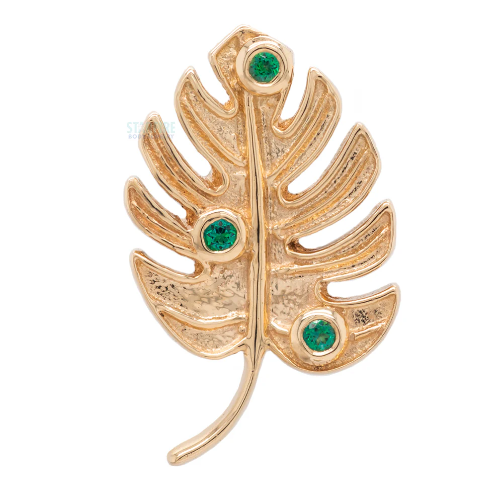 Monstera Leaf Threaded End in Gold with Rainforest Topaz' - Image 2