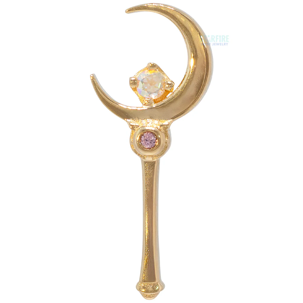 "Moon Crystal" Threaded End in Gold & Platinum with Mercury Mist Topaz & Light Pink Sapphire - Image 3