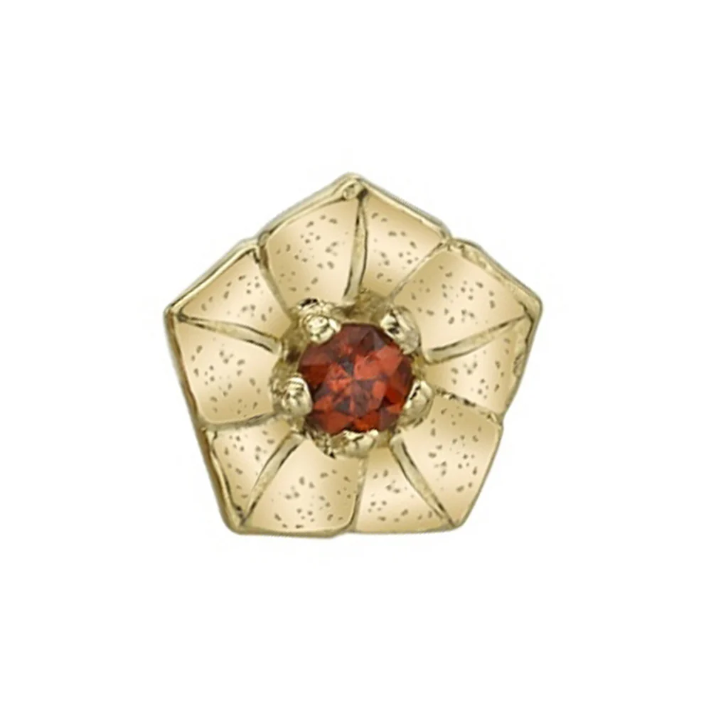 "Morning Glory" Threaded End in Gold & Platinum with Garnet - Image 2