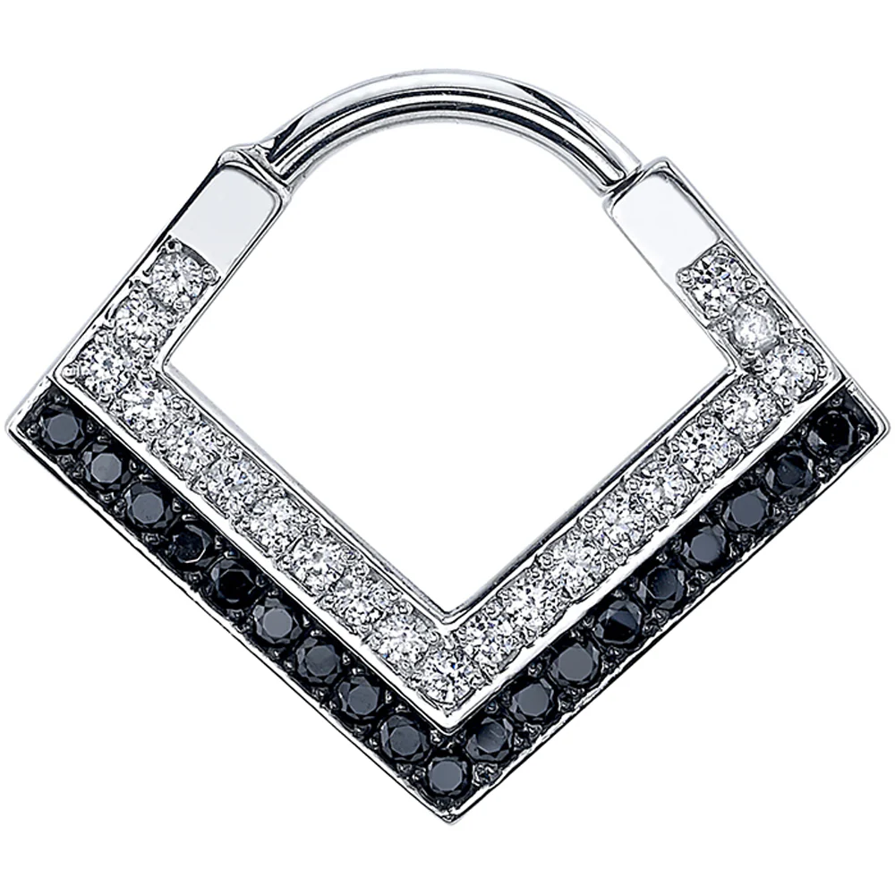"Nairobi Dual" Hinge V Ring in Gold & Platinum with White Diamond & Black Diamonds - Image 2