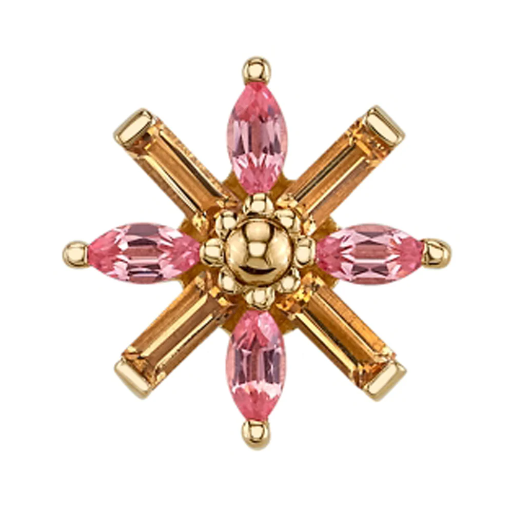 "Nayru" Threaded End in Gold with Citrine, Padparadscha Sapphire & a Gold Bead - Image 2