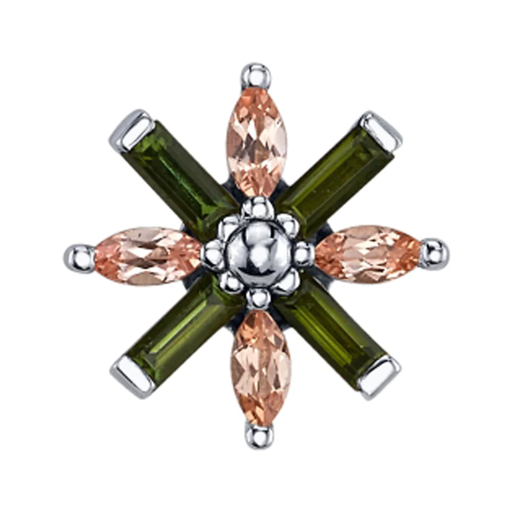 "Nayru" Threaded End in Gold with Green Tourmaline, Champagne Sapphire & a Gold Bead - Image 2