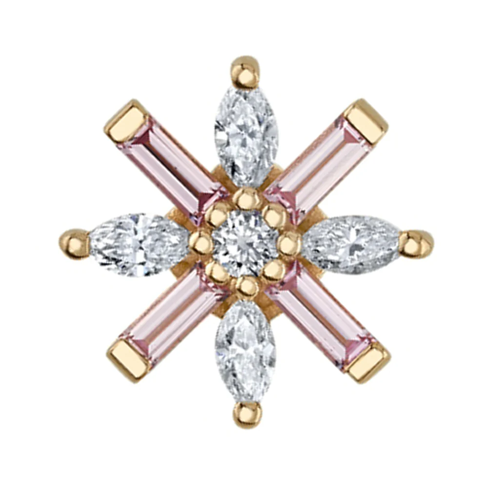 "Nayru" Threaded End in Gold with Light Pink Sapphires & Diamonds - Image 2