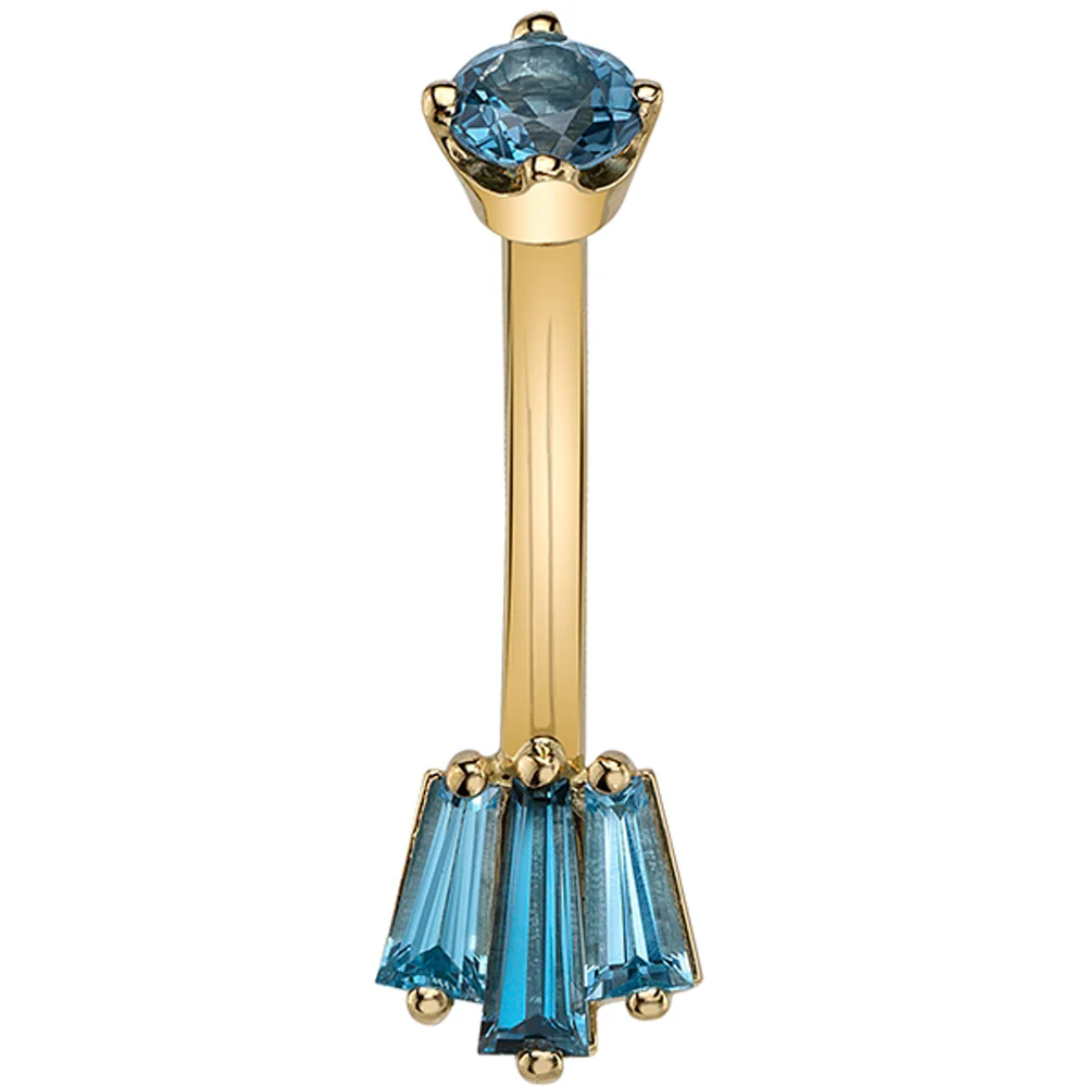 "Oceane 3" Navel Curve in Gold with London Blue Topaz - Image 2