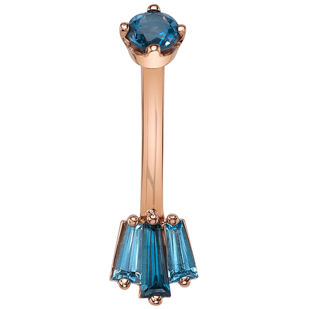 "Oceane 3" Navel Curve in Gold with London Blue Topaz - Image 4