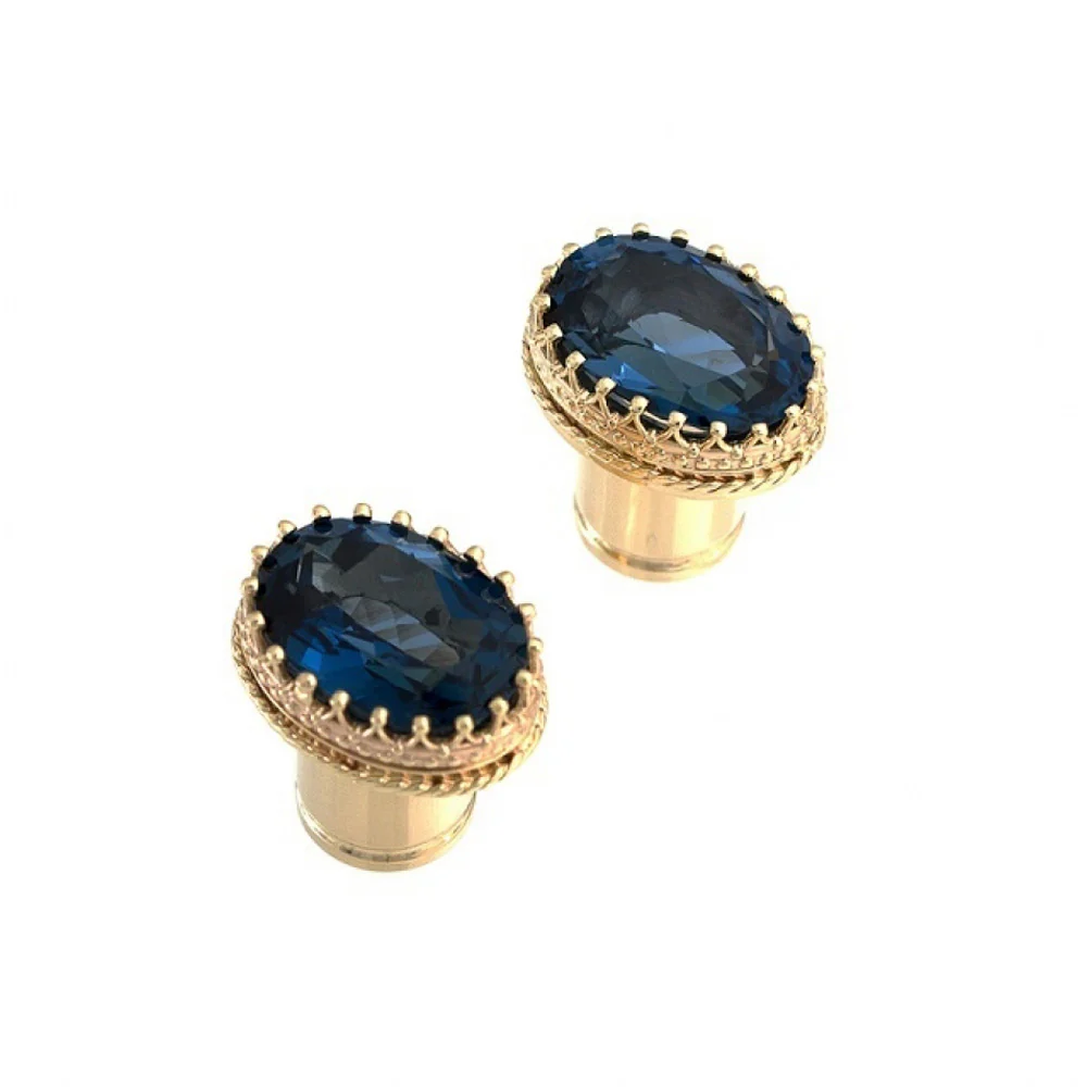 "Oval Crown" Earlets in Gold with London Blue Topaz - Image 2