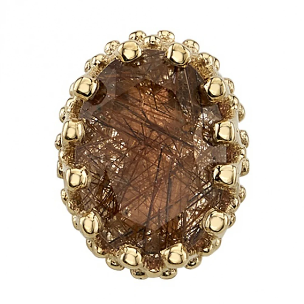 Oval Crown Prong Threaded End in Gold with Faceted Rutilated Quartz - Image 2